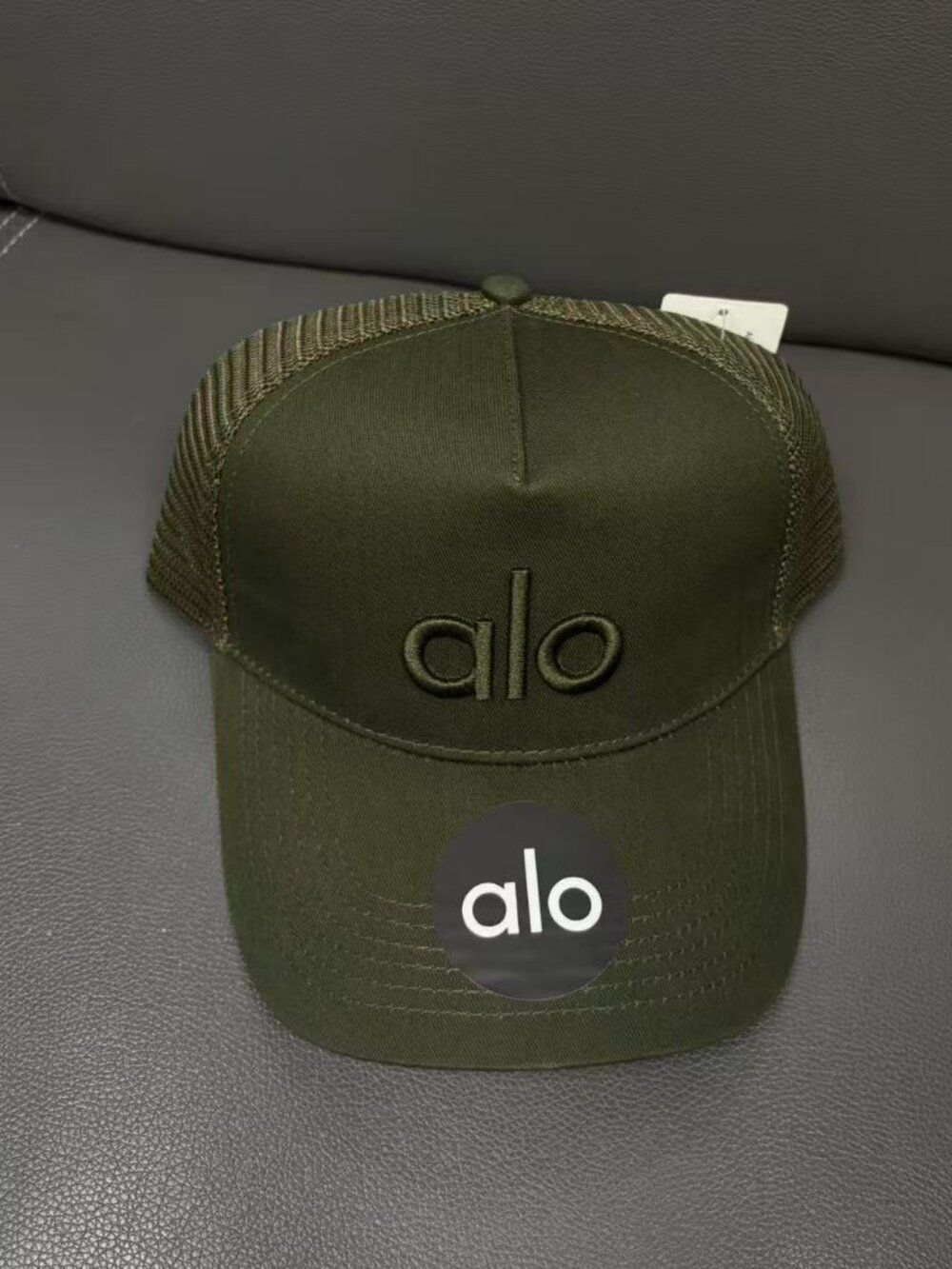 ALO Yoga Embroidered Logo Trucker Hat in Invisible Green💚